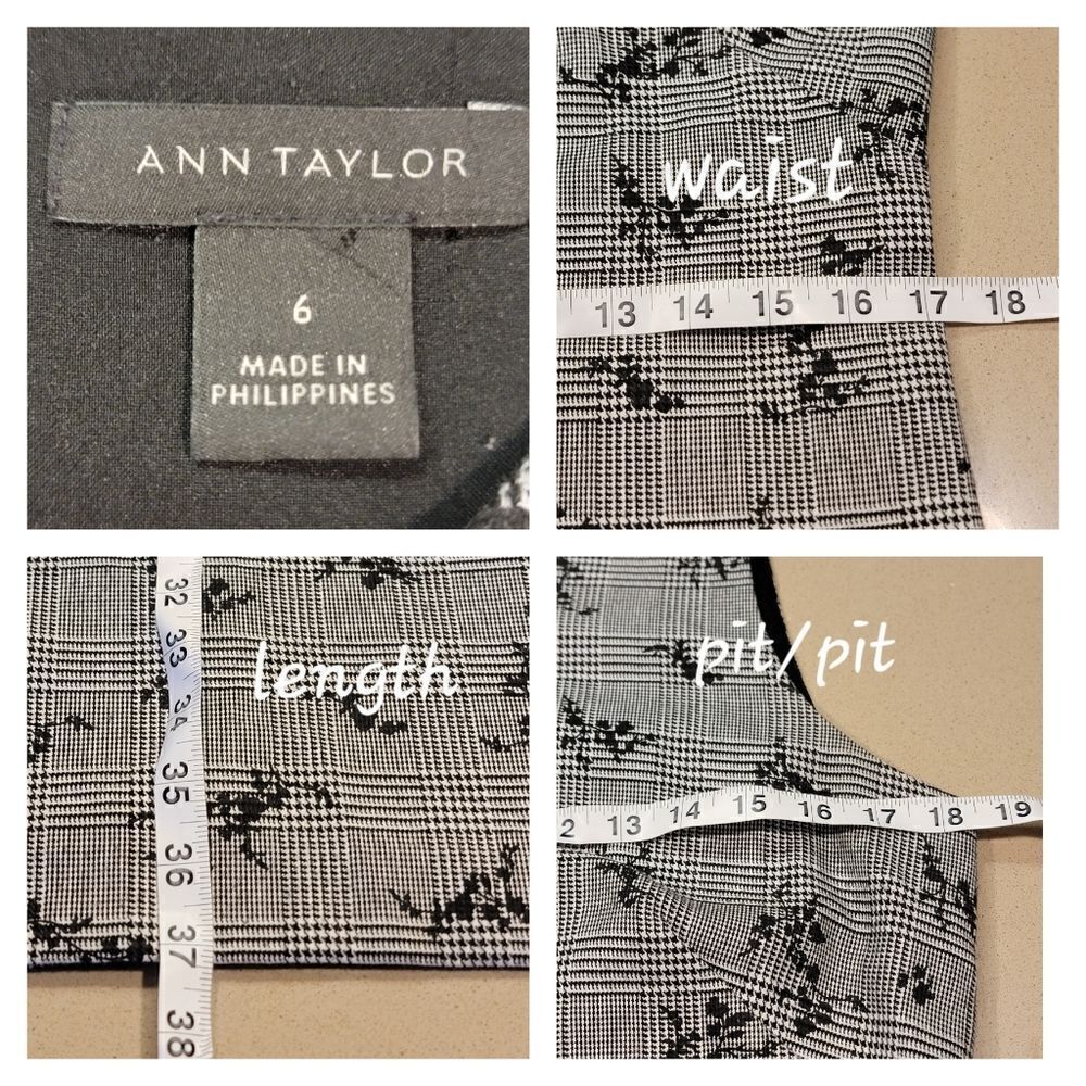 Ann Taylor Glen Plaid Gray Floral Sleeveless Dress - Picture 13 of 16